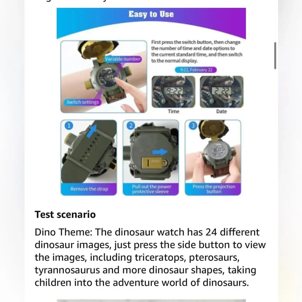Dinosaur Projector Watch Flashlight Toy 24 Images Kids Educational Gift NWT